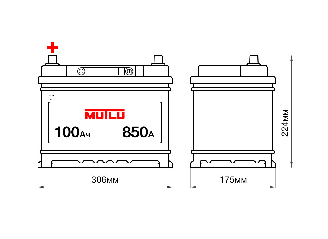Аккумулятор MUTLU 100Ah 12V 850A D31С размеры