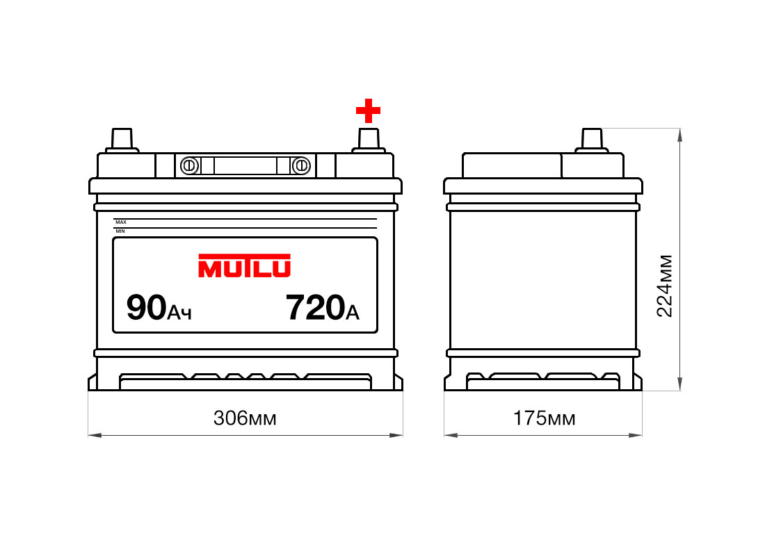Аккумулятор MUTLU 90Ah 12V 720A D31C размеры