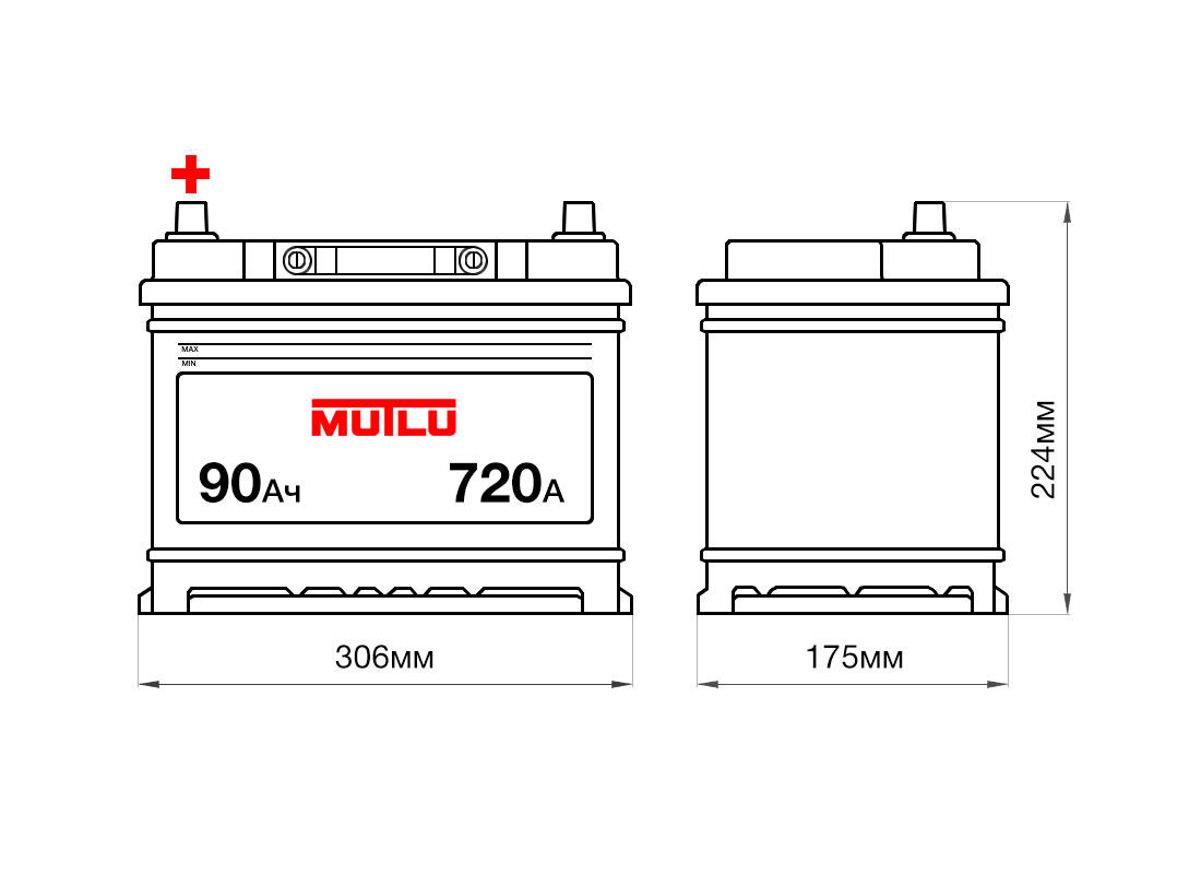 Аккумулятор MUTLU 90Ah 12V 720A D31D размеры